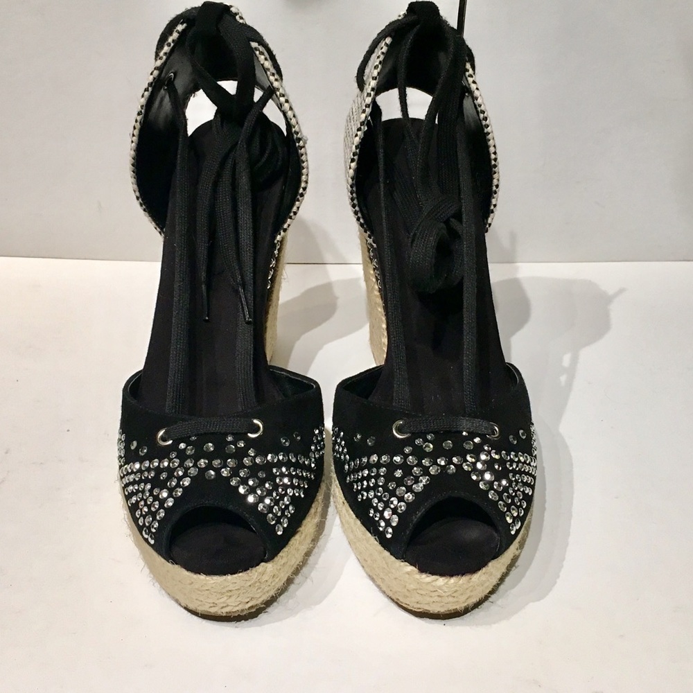 BCBG Generation Black Suede Studded Espadrilles